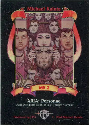 Trading card showcasing stylized faces in expressions from Metallic Storm Chase Card