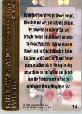 Mike Dunn - 1994 Action Packed NHRA - #14 - Racing - Racing Card Single