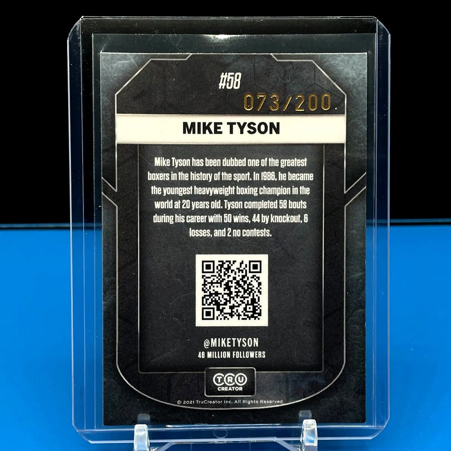 Trading card of boxing champion Mike Tyson with QR code from Tru Creator Creators Collection