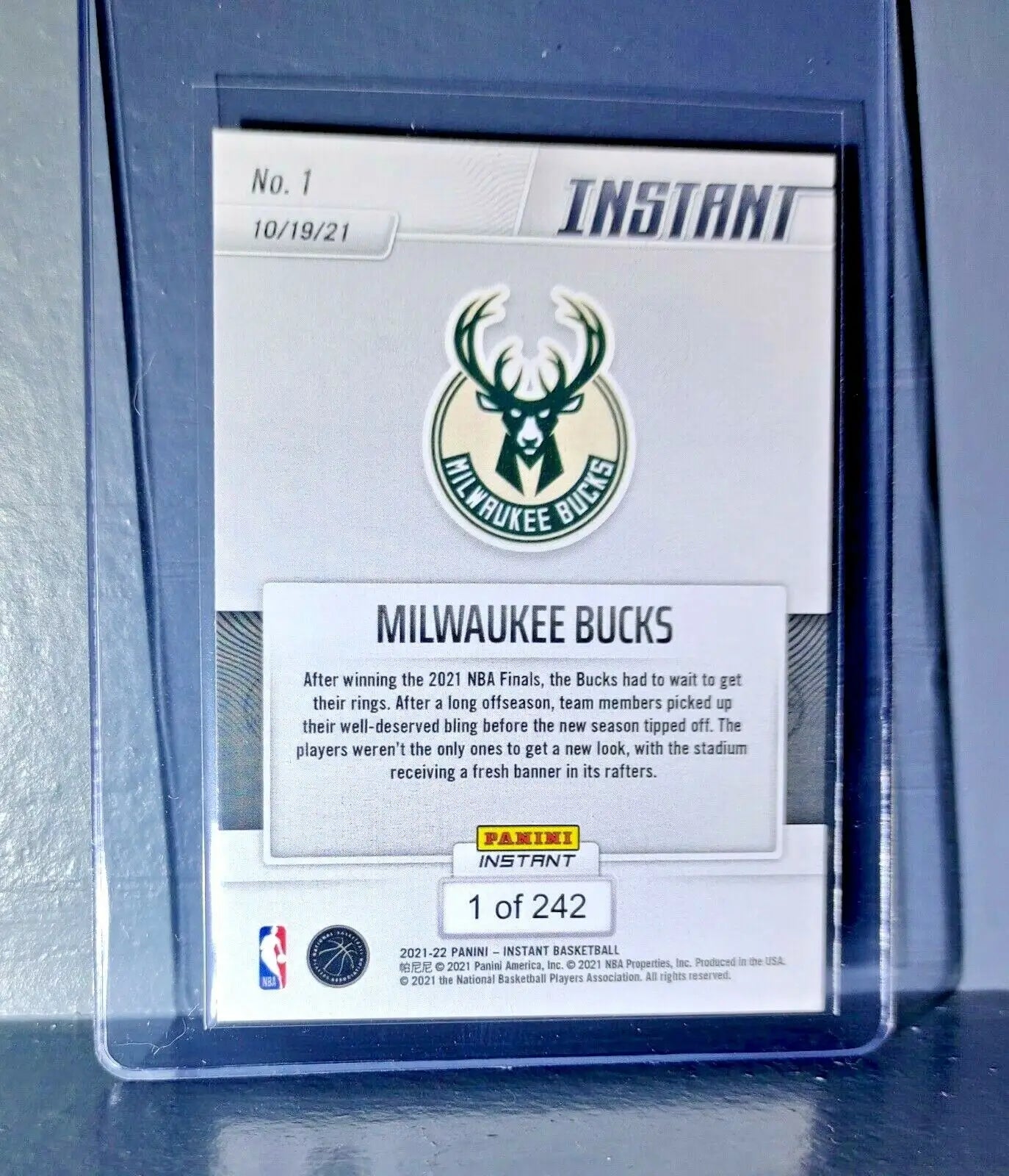 Milwaukee Bucks NBA Championship 2021-22 Panini NBA Instant #1 Card 1 of 242 - Basketball Card Single