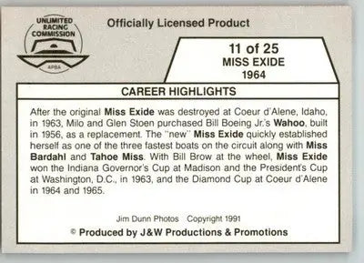 Miss Exide 1964 - 1991 APBA Thunder on the Water - #11 - Racing - Racing Card Single