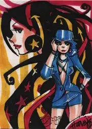 Stylized illustration of two vibrant anime-style characters on Mixtape 5finity JAM DE Sketch Card by Hanie Mohd