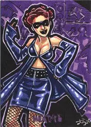 Stylized illustration of a woman in 1990s fashion on Mixtape 5finity JAM Sketch Card by Amber Shelton