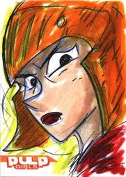 Stylized anime-style character portrait in green hair on Mixtape 5finity sketch card by Rashad Doucet