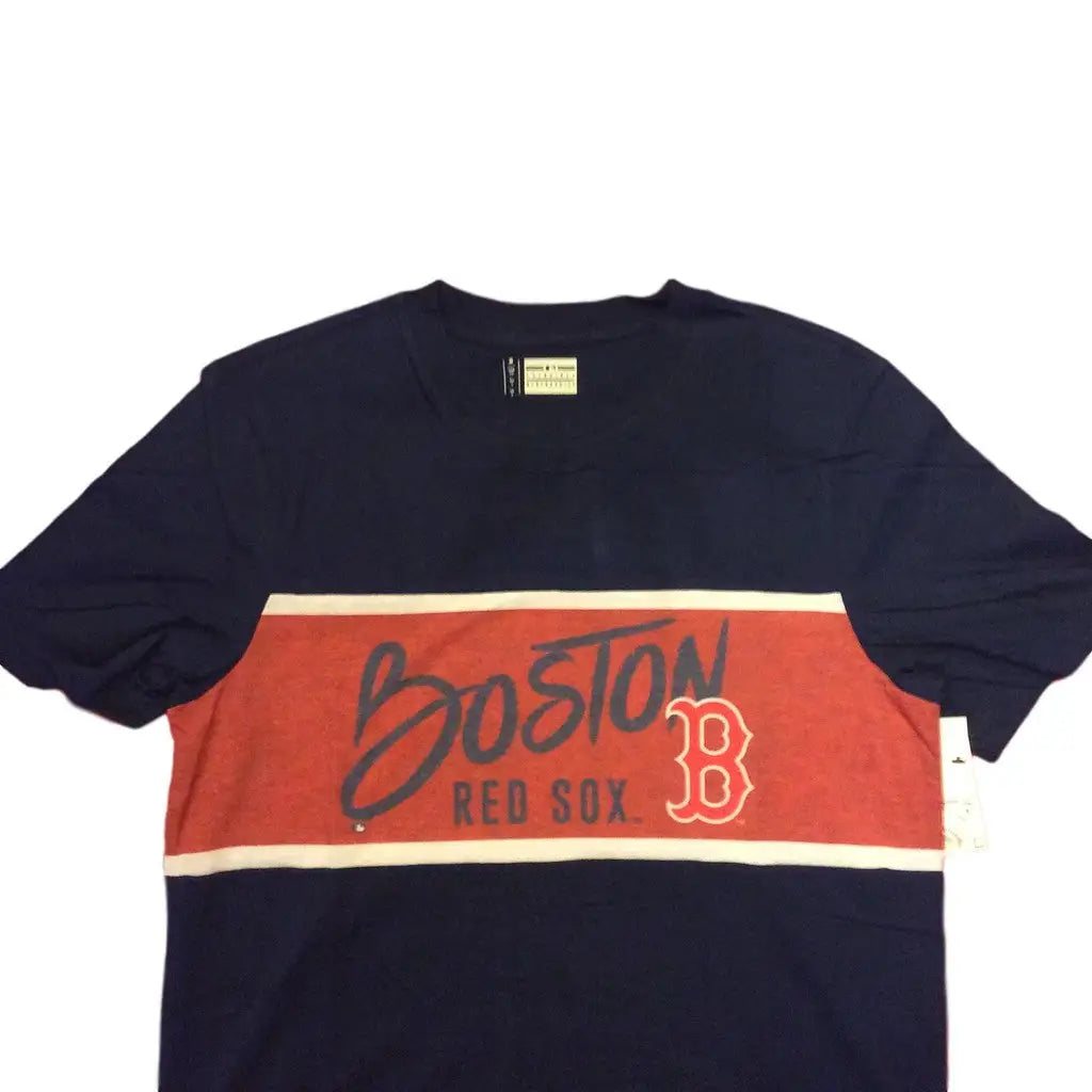 Boston Red Sox officially licensed t-shirt with navy blue and red color blocking design