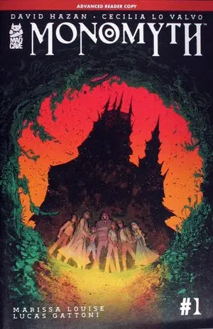 Comic book cover for Monomyth #1 by David Hazan featuring silhouetted figures