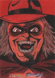 Grinning red-faced character with wild hair on Robin Thompson sketch card trading card