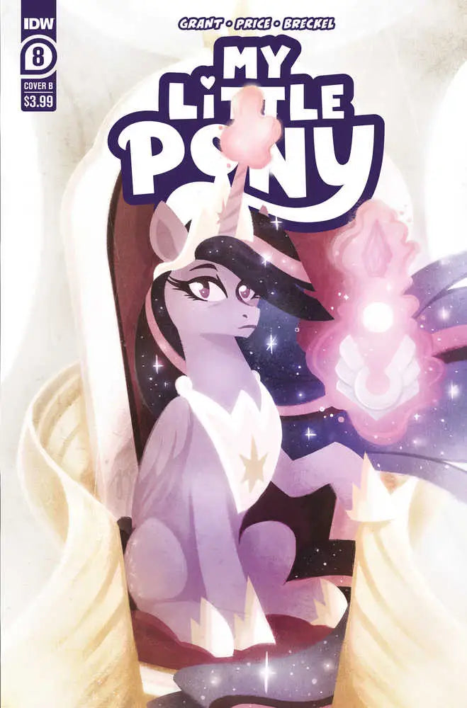 My Little Pony #8 Cover B Justasuta featuring a white pony and magical sparkles