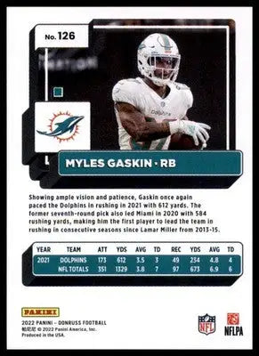 Myles Gaskin 2022 Donruss #126 Miami Dolphins - Football Card Single