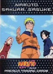 Trading card of three Naruto characters from the Naruto Ninja Ranks Internet Exclusive promo card