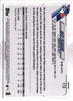 Nate Pearson Rookie 2021 Topps #113a Toronto Blue Jays - Baseball Card Single