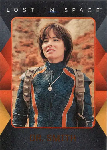 Person in blue and orange spacesuit costume featured on Netflix Lost in Space trading card