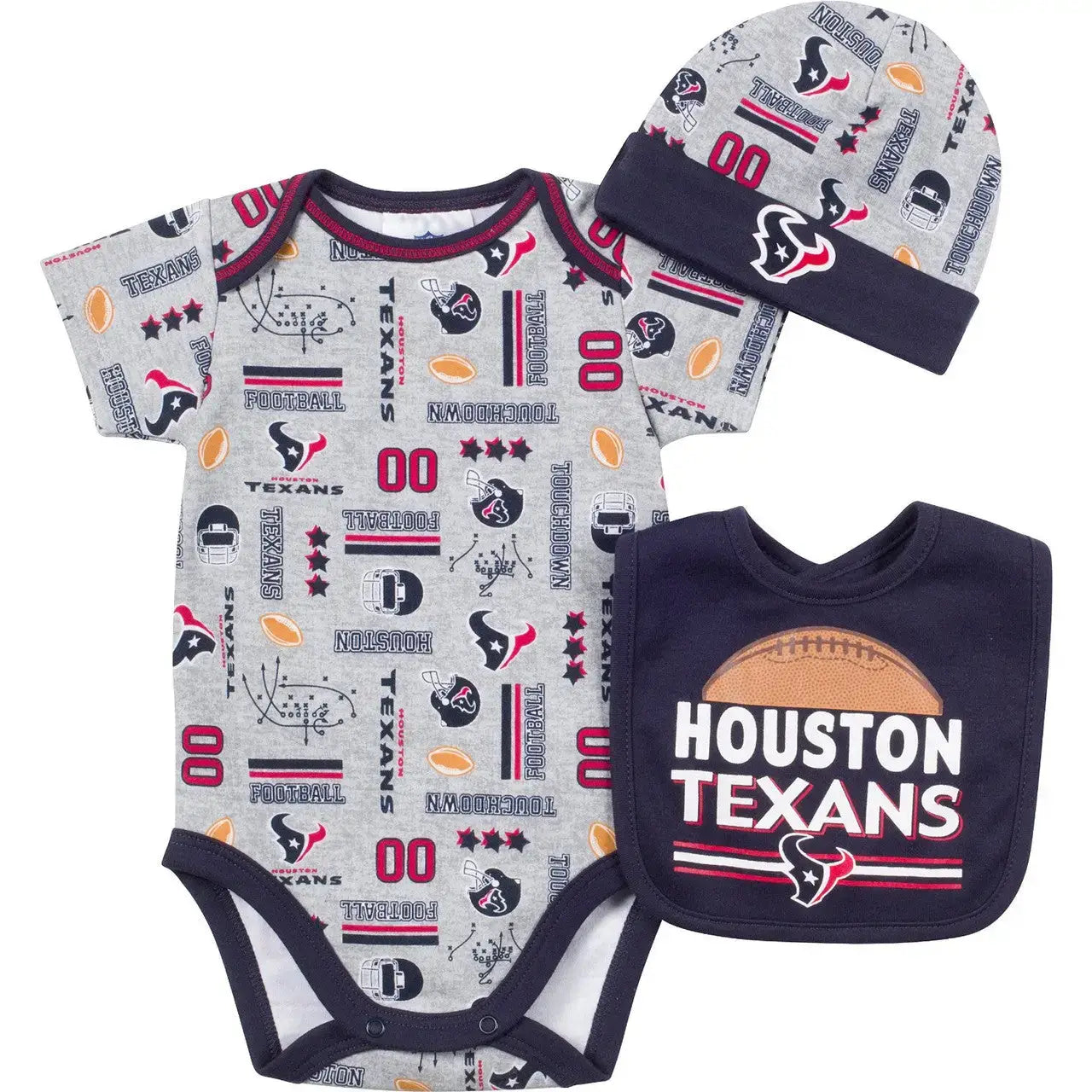 NFL Houston Texans Bodysuit Bib & Hat Set Infant/Toddler Choose Your Size - Apparel