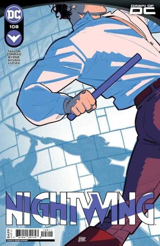 Nightwing #108 Cover A Bruno Redondo featuring Nightwing with escrima stick, blue background