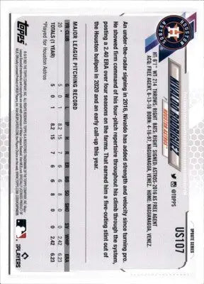 Nivaldo Rodriguez Rookie 2021 Topps Update #US107 Houston Astros - Baseball Card Single