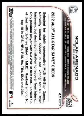 Nolan Arenado 2022 Topps Update MLB All-Star Game #ASG-29 St. Louis Cardinals - Baseball Card Single