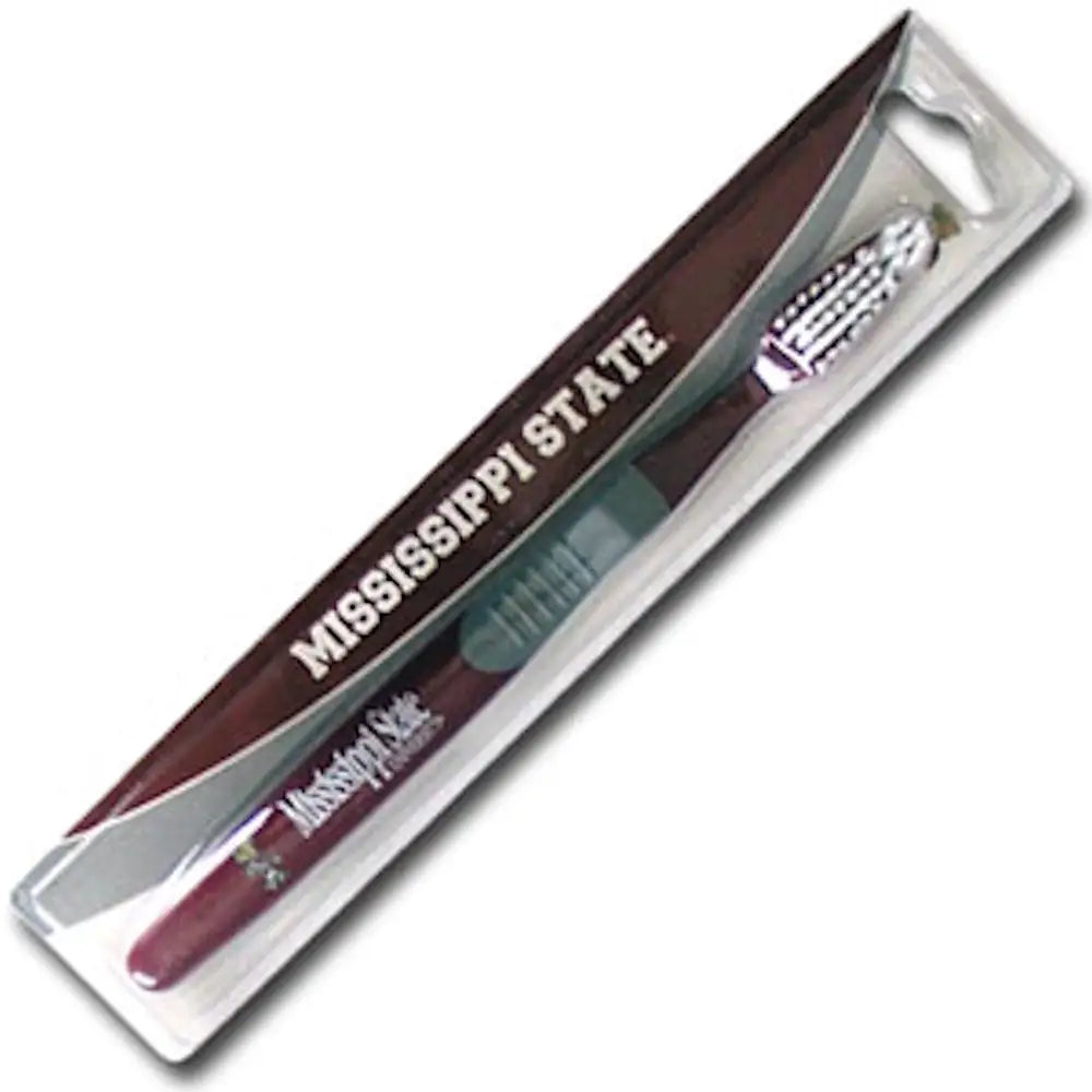 Toothbrush featuring Mississippi State branding in maroon and white packaging