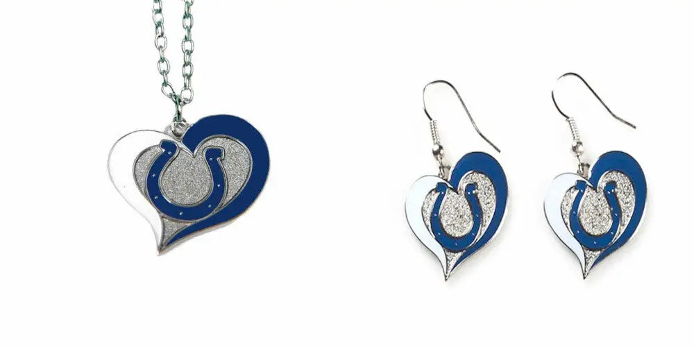 Heart shaped jewelry set with swirl heart shaped pendant and matching blue silver earrings