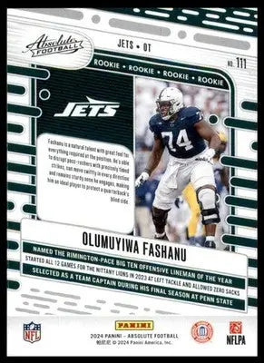 Olumuyiwa Fashanu Rookie 2024 Panini Absolute Retail #111 New York Jets - Football Card Single
