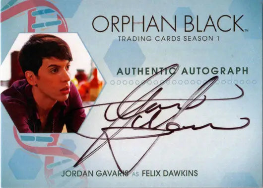 Autographed trading card featuring Jordan Gavaris as Felix Dawkins from Orphan Black