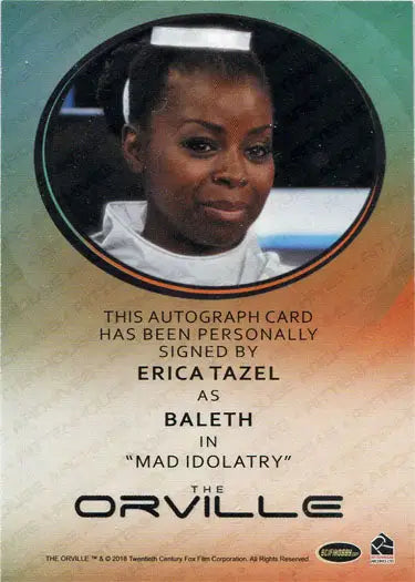 Autograph card featuring Erica Tazel as Baleth from The Orville trading cards collection