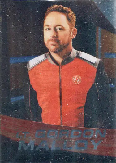 Man in red and white uniform with epaulettes from Orville Mirror Bridge Crew Parallel Card