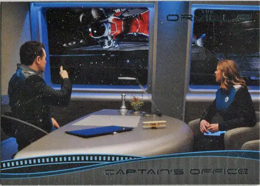 Captain’s office aboard a starship with viewscreen, featured in Orville trading cards