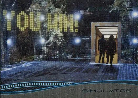 Illuminated doorway with silhouettes in Orville Season 1 Trading Cards Environmental Simulator