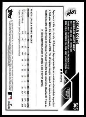 Oscar Colás Rookie 2023 Topps #545 Chicago White Sox - Baseball Card Single