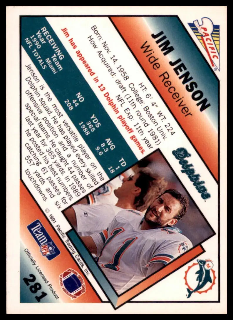 Pacific Jim Jensen 281 Miami Dolphins LP - Football Card Single