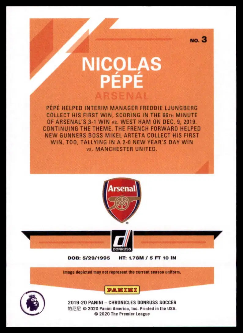 Panini Chronicles - Donruss Orange Laser Nicolas Pepe 3 RC Arsenal FC NM - Soccer Card Single