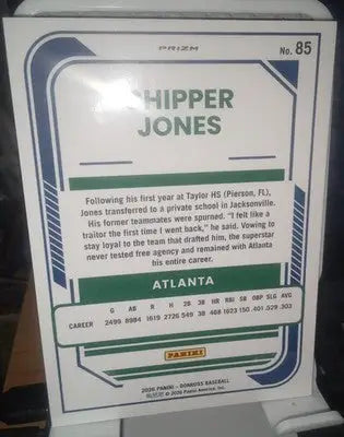 Panini Donruss 2026 Chipper Jones Prizm Parallel #85 Atlanta Braves Near Mint - Baseball Card Single