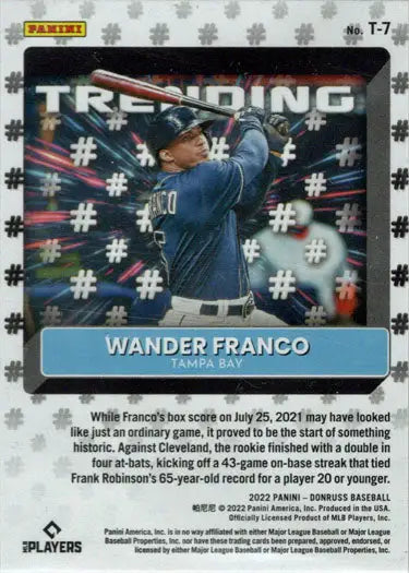 Panini Donruss Baseball 2021 Diamond Trending Insert Card T-7 Wander Franco - Baseball Card Single