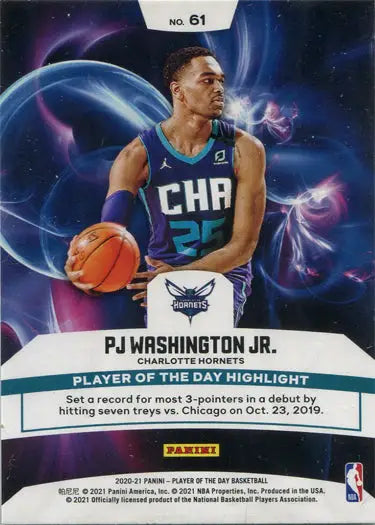 Basketball trading card of PJ Washington from the Charlotte Hornets rainbow parallel base card