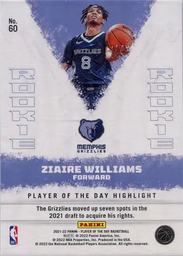 Basketball player in blue Memphis Grizzlies jersey for Lava Parallel Base Card 68 Z. Williams