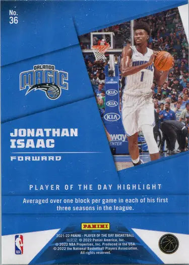 Orlando Magic player Jonathan Isaac on Panini Player of the Day Rainbow Parallel trading card