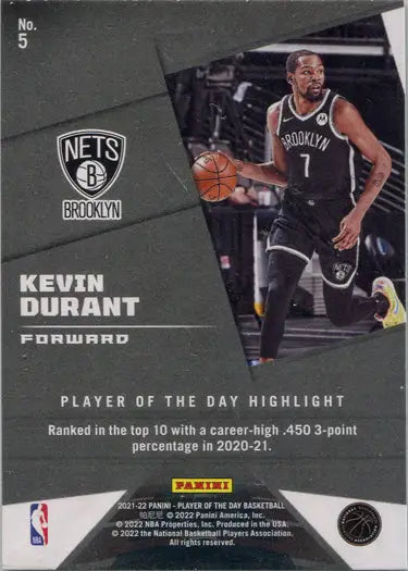 Basketball trading card featuring Kevin Durant in a Brooklyn Nets uniform rainbow parallel