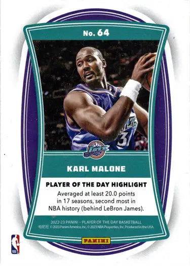 Utah Jazz player Karl Malone on Panini orange foil parallel trading card 066/199