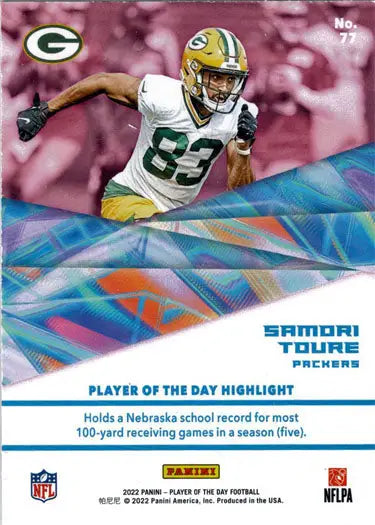Football trading card of Samori Toure in action, showcasing Blue Foil Parallel design