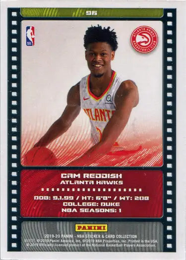 Basketball trading card of Cam Reddish in white jersey from Panini Sticker Card Collection