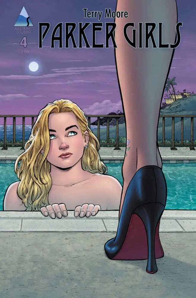 Parker Girls #4 comic book cover with a pool scene and high heel, ideal for trading cards