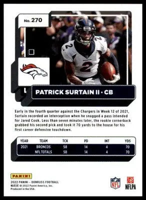 Patrick Surtain II 2022 Donruss #270 Denver Broncos - Football Card Single