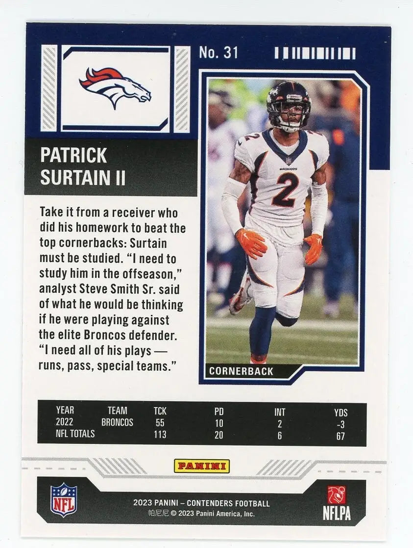 Patrick Surtain II 2023 Panini Contenders Game Ticket Red #31 Denver Broncos NFL - Football Card Single