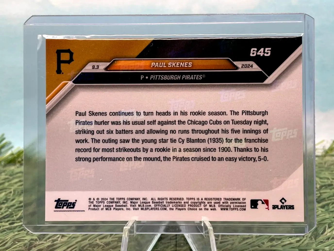 PAUL SKENES -Topps Now 645 -Ties Pirates Record Most K’s By Rookie Since 1900-