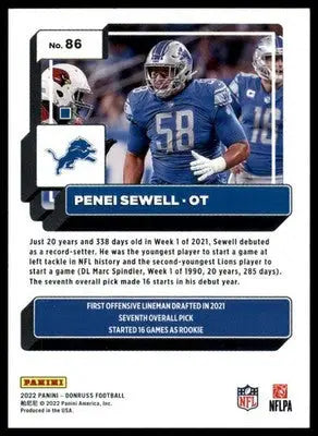 Penei Sewell 2022 Donruss #86 Detroit Lions - Football Card Single