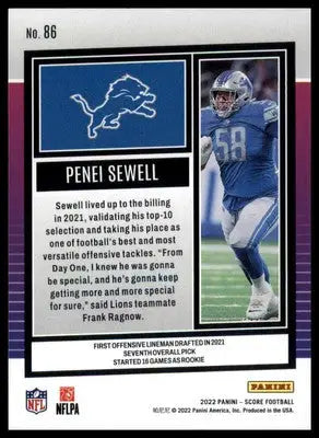 Penei Sewell 2022 Score #86 Detroit Lions - Football Card Single