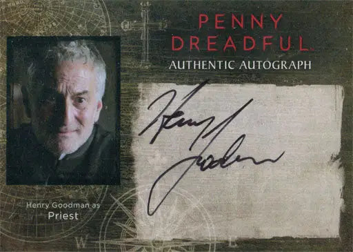 Autograph card of Priest from Penny Dreadful by Henry Goodman for trading cards collection