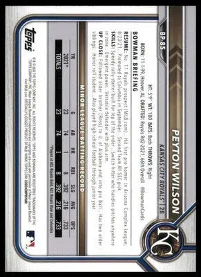 Peyton Wilson 2022 Bowman Prospects #BP-85 Kansas City Royals - Baseball Card Single