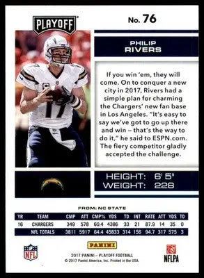 Philip Rivers 2017 Panini Playoff #76 Los Angeles Chargers - Football Card Single