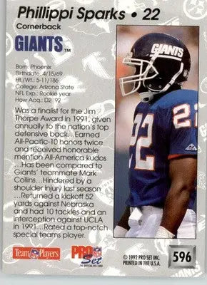 Phillippi Sparks - 1992 Pro Set - #596 - RC Football - Football Card Single